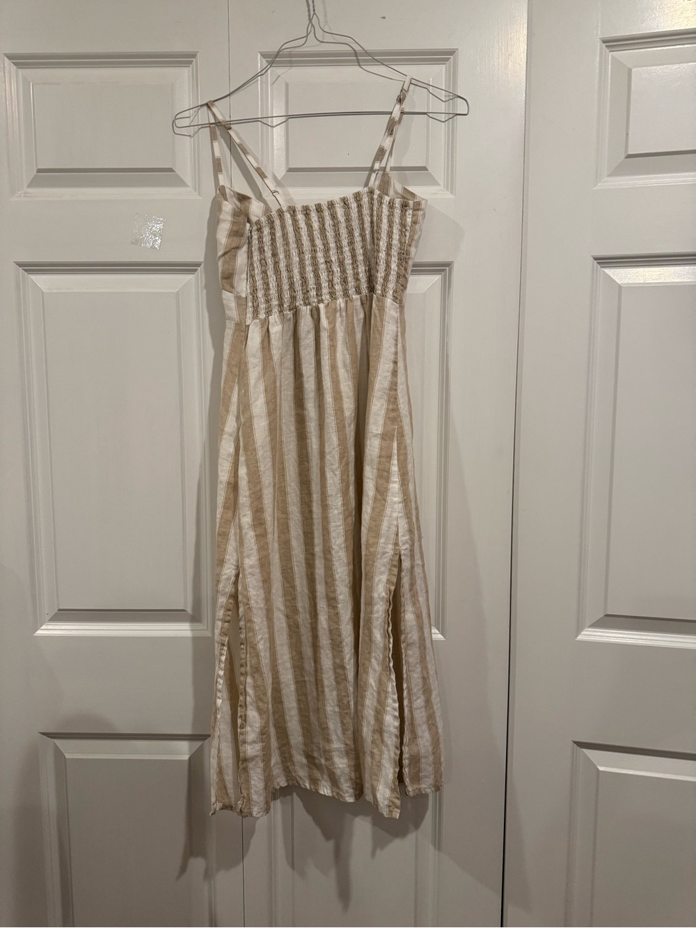 Faithfull the Brand Fiscardo Linen Striped Tie Front Midi Dress M/6 - Picture 10 of 16